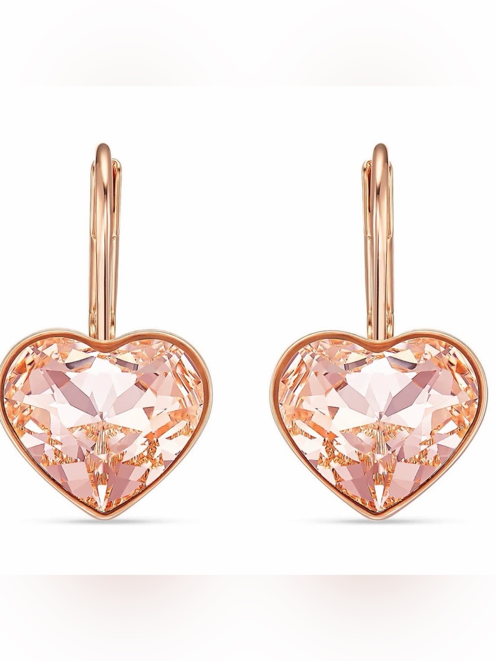 Swarovski Rose Gold Heart Crystal Drop Earrings - Blush Pink Hearts